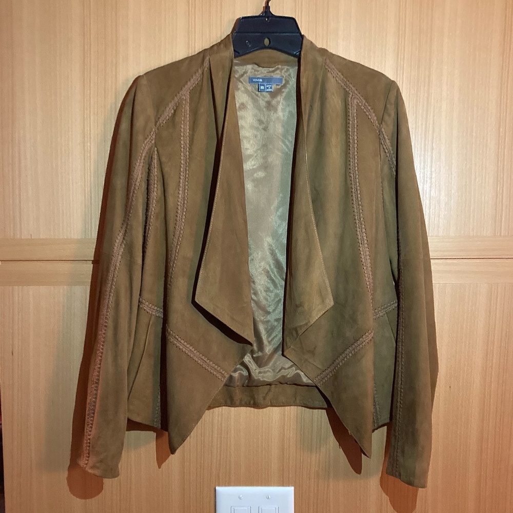 VINCE Draped Suede Jacket inTobacco
